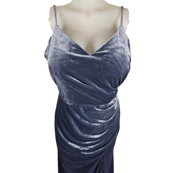 Revelry Dawson Indie Blue Velvet Push Up Bra Maxi Dress Bridesmaid Gown 14 - Picture 2 of 6